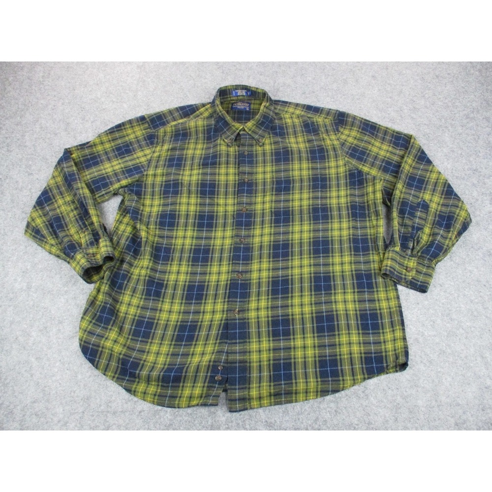 Pendleton Shirt Mens 2XL XXL Green Canterbury Cloth Plaid Wool Blend Flannel